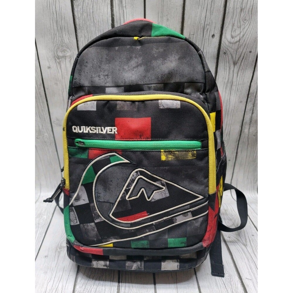 Quiksilver Backpack DNA Rasta Colorful Block Book Bag Surf Beach Backpack Rare